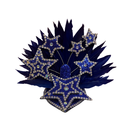 Royal Blue-Silver Star Mini Showgirl Feathered Headpiece