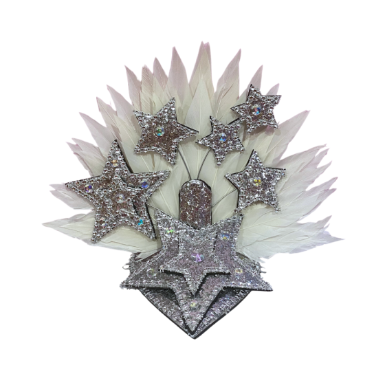 White-Silver Star Mini Showgirl Feathered Headpiece