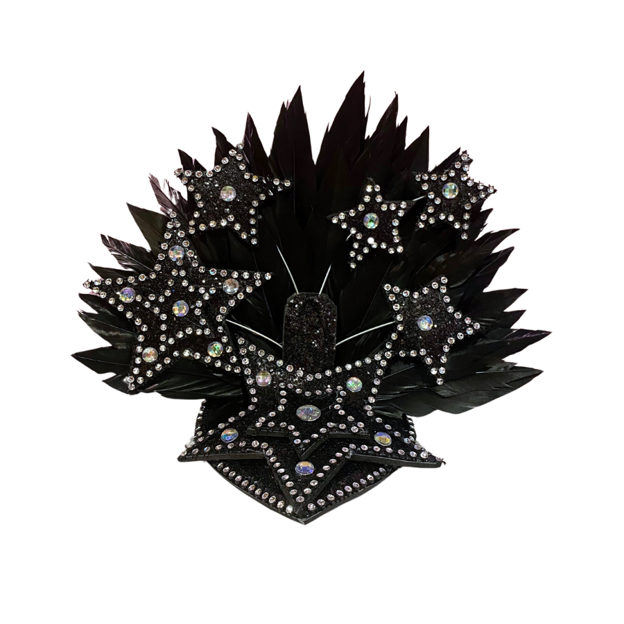 Black-Silver Star Mini Showgirl Feathered Headpiece