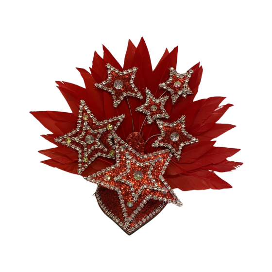 Red & Silver Star Mini Showgirl Feathered Headpiece