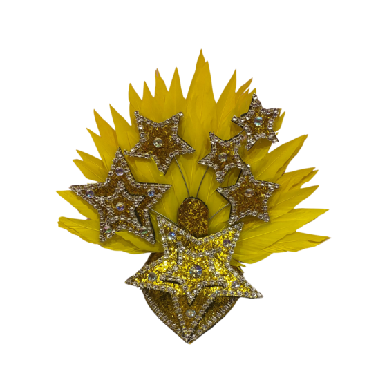 Gold-Yellow & Silver Star Mini Showgirl Feathered Headpiece