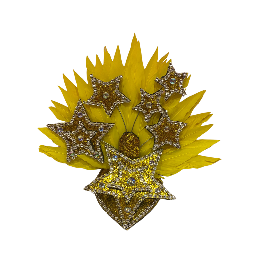 Gold-Yellow & Silver Star Mini Showgirl Feathered Headpiece