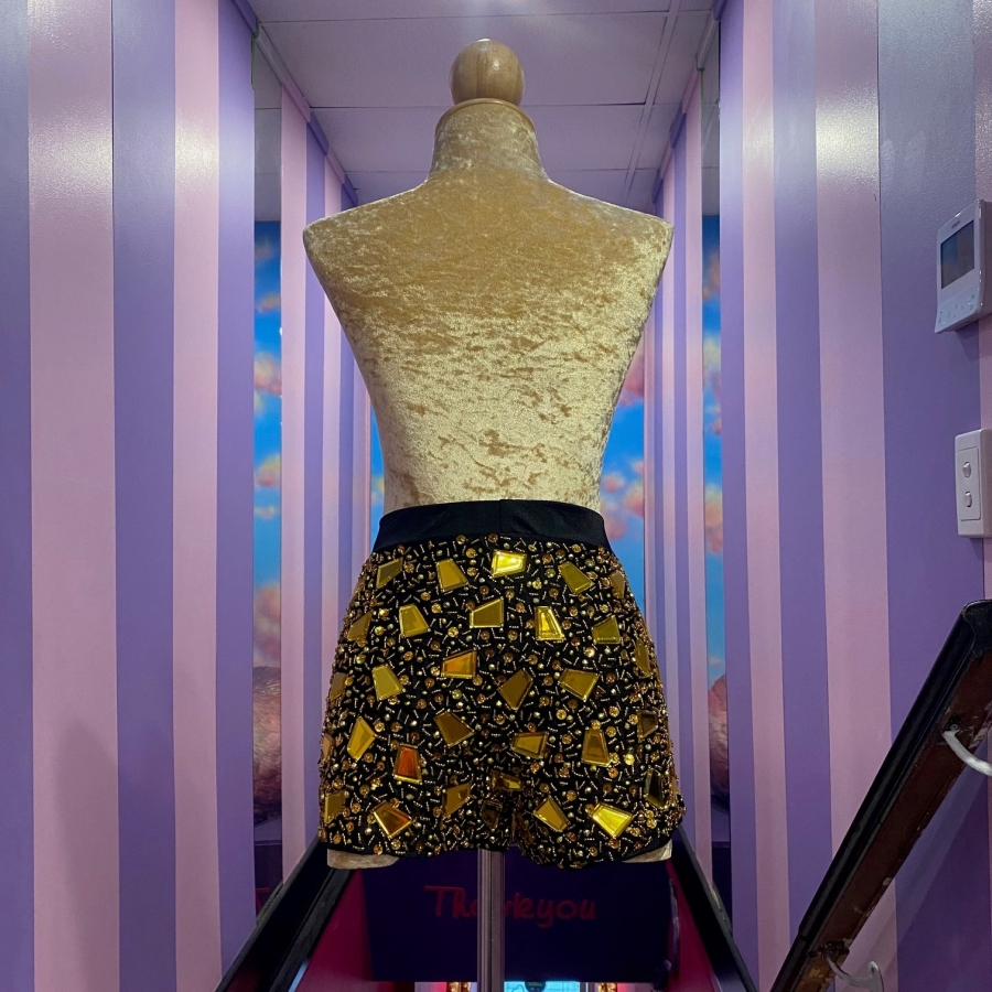 Gold High Waist Mirror Tile & Sequin Shorts