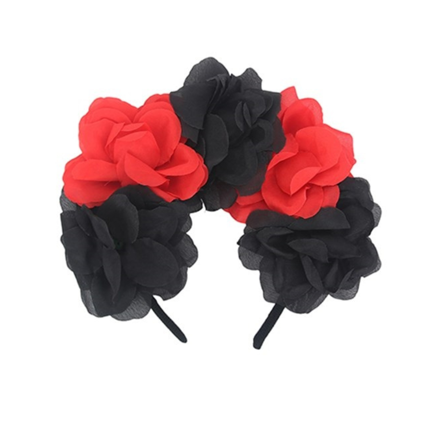 Red-Black Day of The Dead Floral Headband