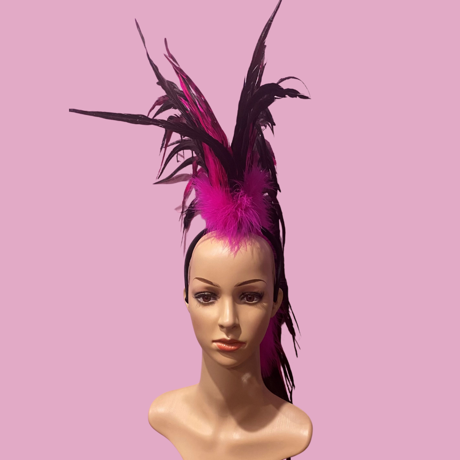 Black and Hot Pink Feathered Mohawk