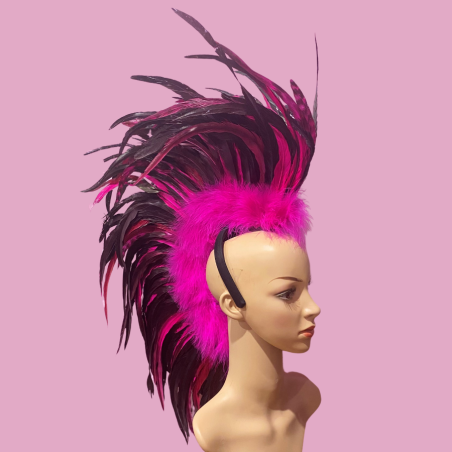 Black and Hot Pink Feathered Mohawk