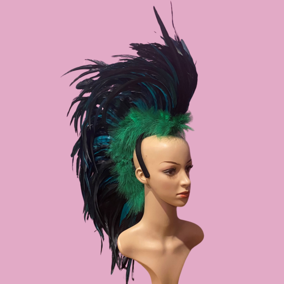 Black-Dark Green Feathered Mohawk