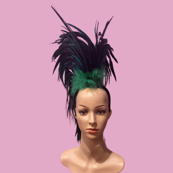 Black-Dark Green Feathered Mohawk