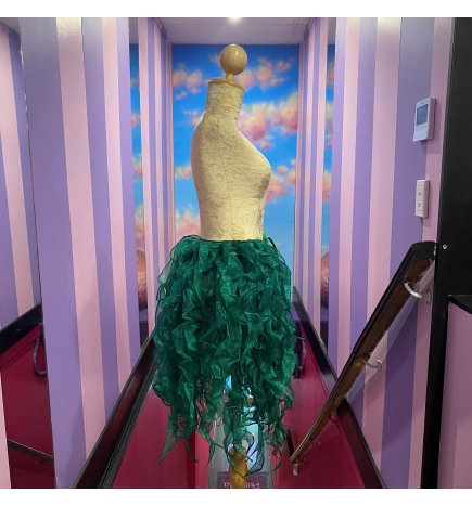 Dark Green Crystal Organza Bustle Seaweed Skirt