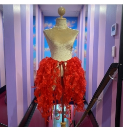 Red Crystal Organza Bustle Seaweed Skirt