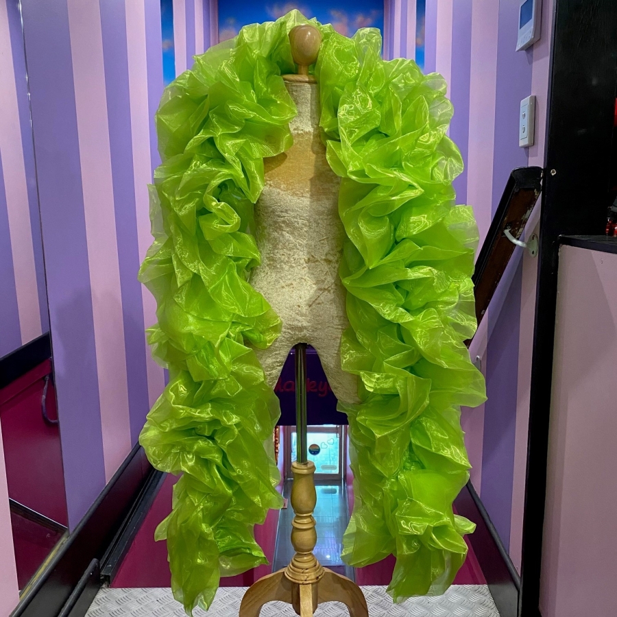 Lime Green Fluffy Crystal Organza Boa 250cm