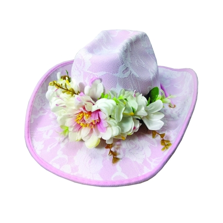 Pink Cowboy Hat with Flower Decoration