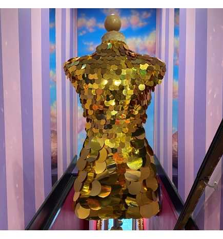 Gold on Gold Coin Sequin Zip Front Dress