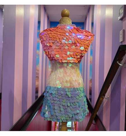 Pastel Ombre Coin Sequin on White Zip Front Dress