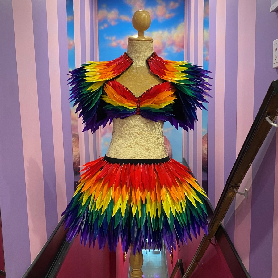 Rainbow Pride Deluxe Feather Skirt and Bra with Cropped Jacket (all pieces sold separately)