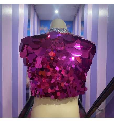 Hot Pink Coin Sequin Sleeveless Bolero Jacket