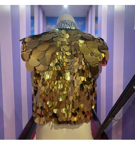 Gold on Black Coin Sequin Sleeveless Long Bolero Jacket