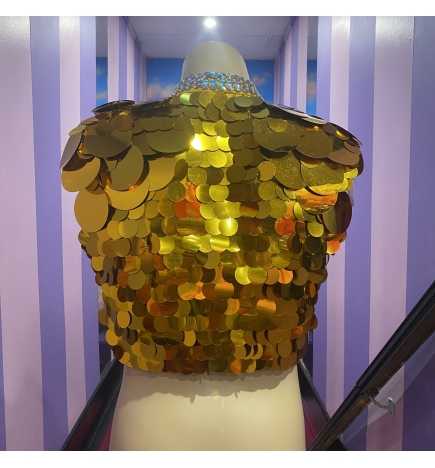 Gold on Gold Coin Sequin Sleeveless Bolero Jacket