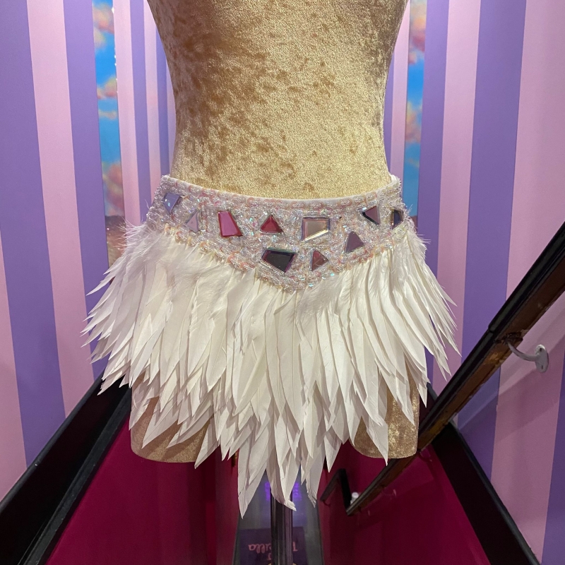White-White Feather Skirt with Mixed Sequin Trim