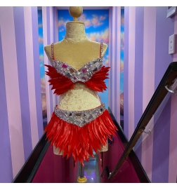 Red-Silver Feather Sequin Mirror Set - Pieces sold separately.