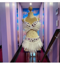 White-Silver Feather Sequin Mirror Set - Pieces sold separately