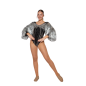 Black-Silver Tinsel Fringe Sleeve Lycra Bodysuit Black-Silver Tinsel Fringe Sleeve Lycra Bodysuit