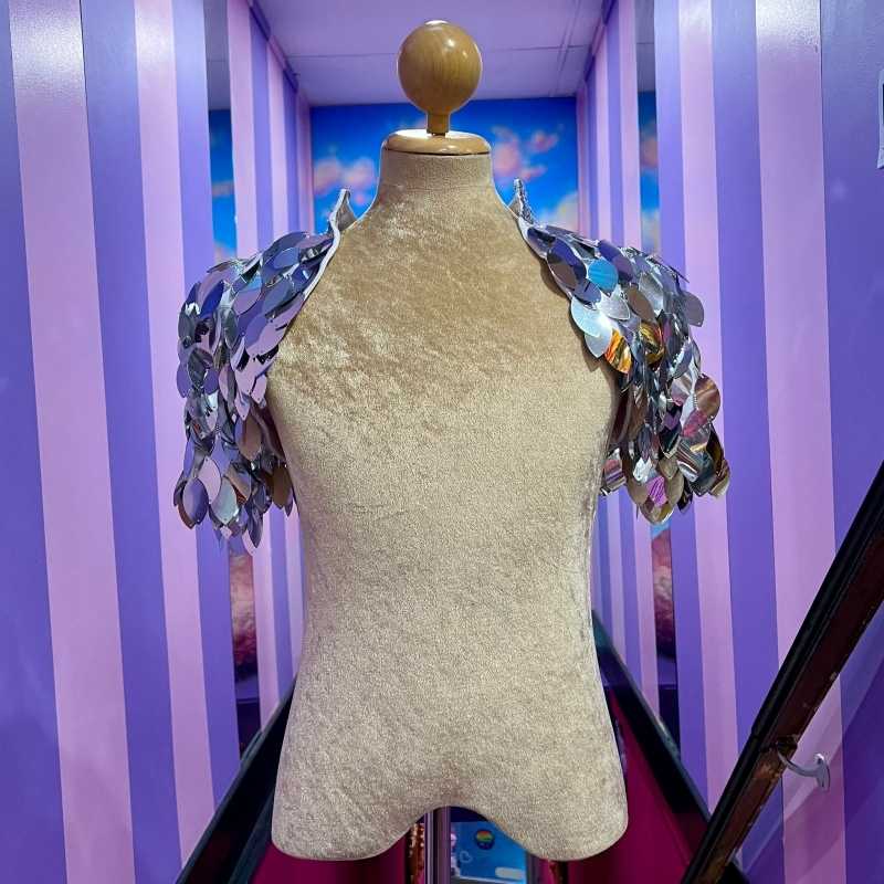 Silver Leaf Sequin Cropped Jacket with Bell Sleeve