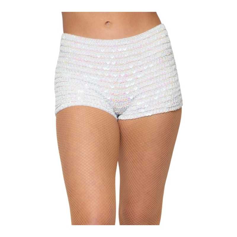 White Unisex Sequin Shorts