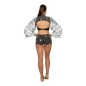 Black-Silver Mirror Tile & Beaded Crop Top