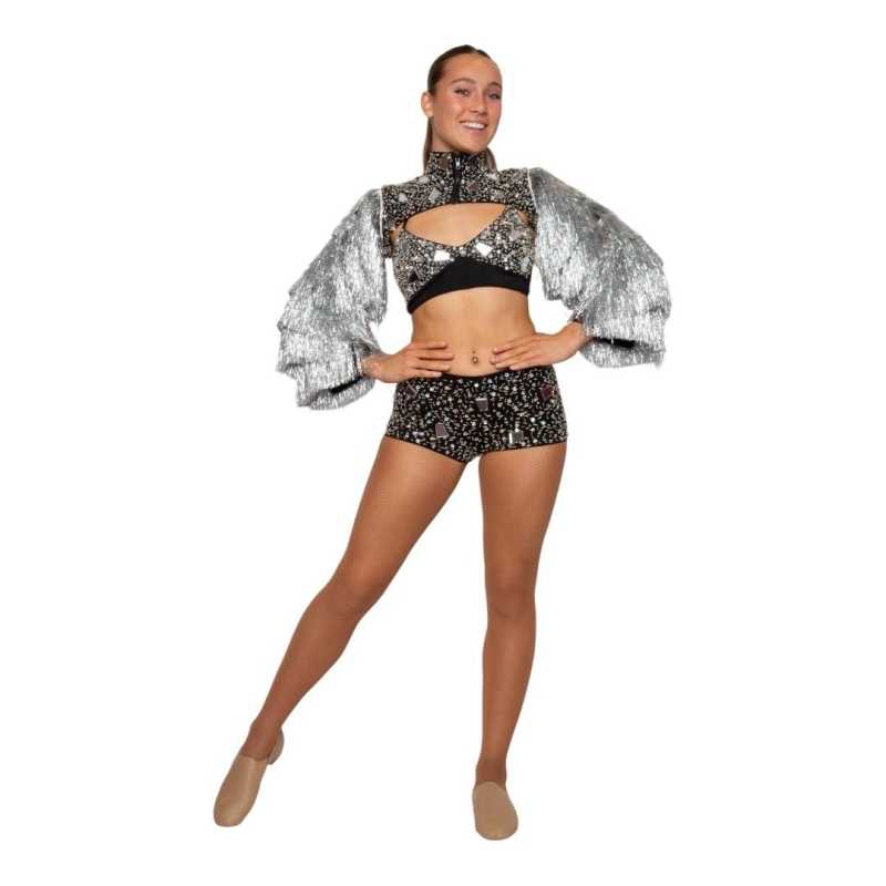 Black-Silver Unisex Mirror Tile & Sequin Shorts