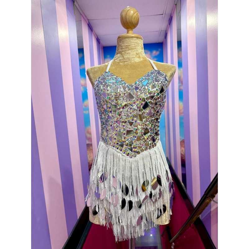 White-Silver Roxy Sequin Fringe Dress