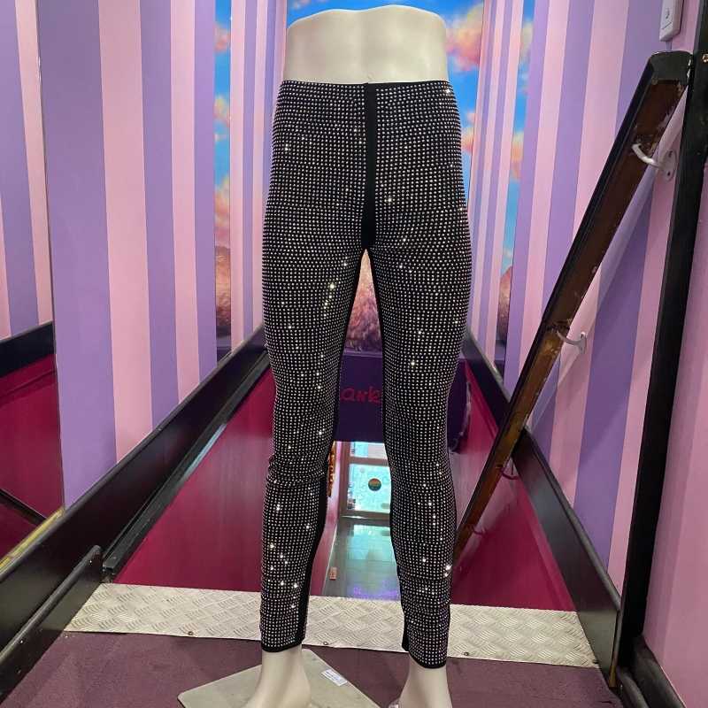 Black-Silver Stretch Diamante Tights