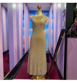 Nude Crystal Eclipse Long Diamante Dress