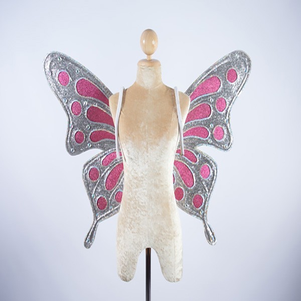 Silver Glitter Butterfly Wings with Hot Pink Glitter Trim