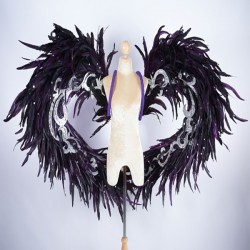 Dark Purple & Black Feathered Wings with Silver Trim