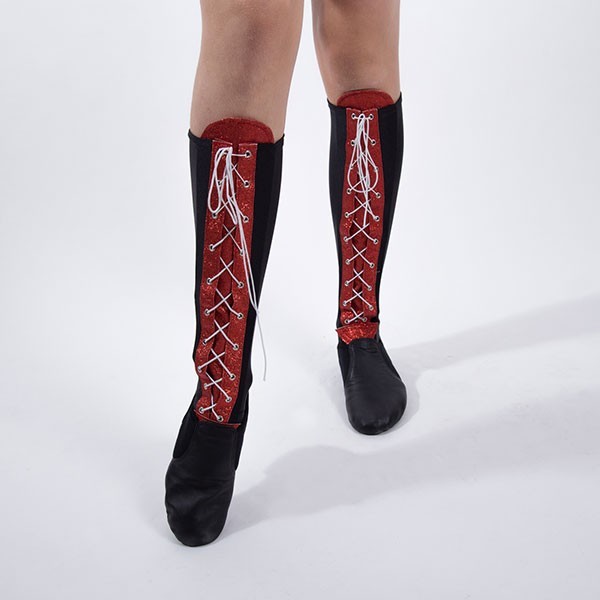 Large Lace Up Sock Black and Red Glitter