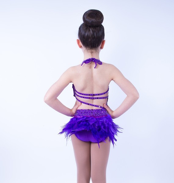 Dark Purple Lucy Sequin Leotard and Feather Skirt Set