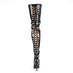Pleaser Seduce 3063 Lace Up Stretch Thigh High Boot Black Patent