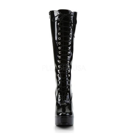 Electra 2020 Knee High Platform Boot Black Patent Pleaser