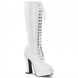 Electra 2020 Knee High Platform Boot White Patent Pleaser