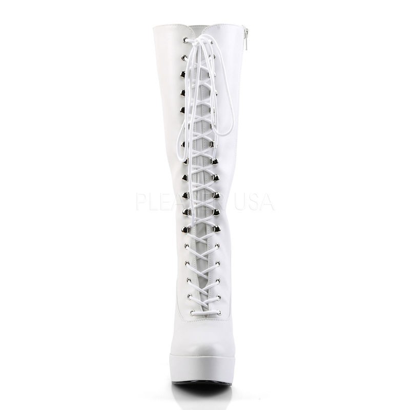 Pleaser Electra 2020 Knee High Platform Boot White Patent