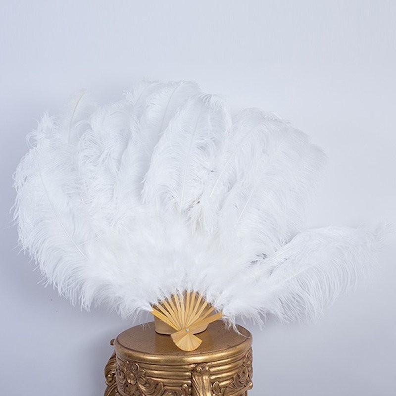 Bamboo Ostrich Feather Fan White