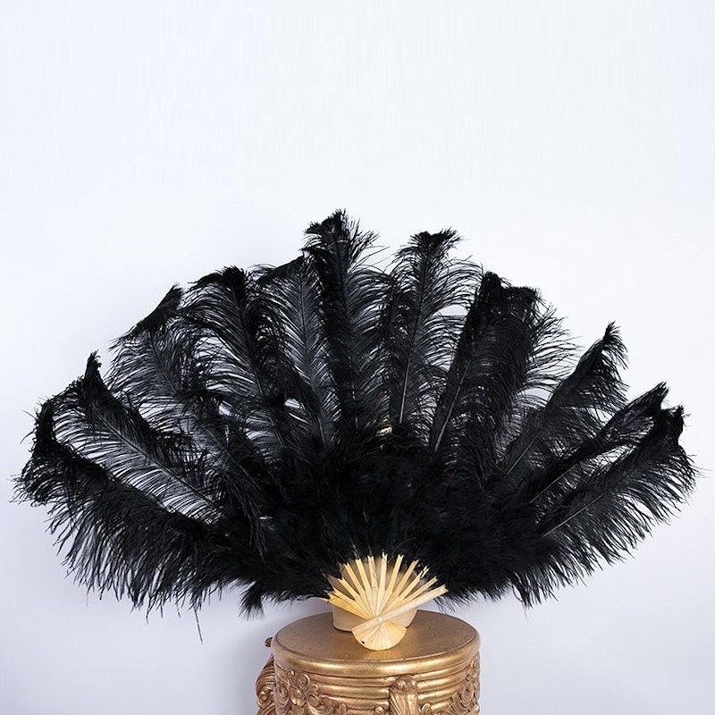 Black Bamboo Ostrich Feather Fan