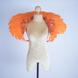 Orange Duck Feather Collar with Sequin Motifs