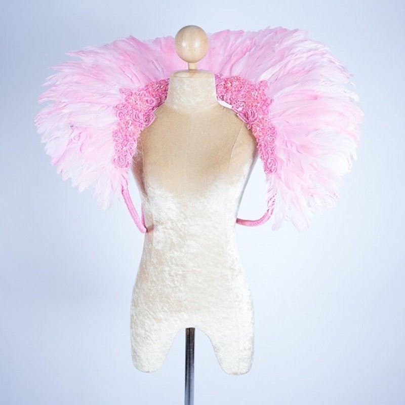 Light Pink Duck Feather Collar with Sequin Motifs