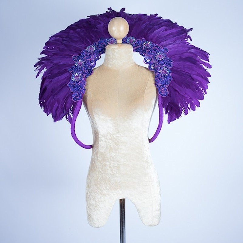 Dark Purple Duck Feather Collar with Sequin Motifs