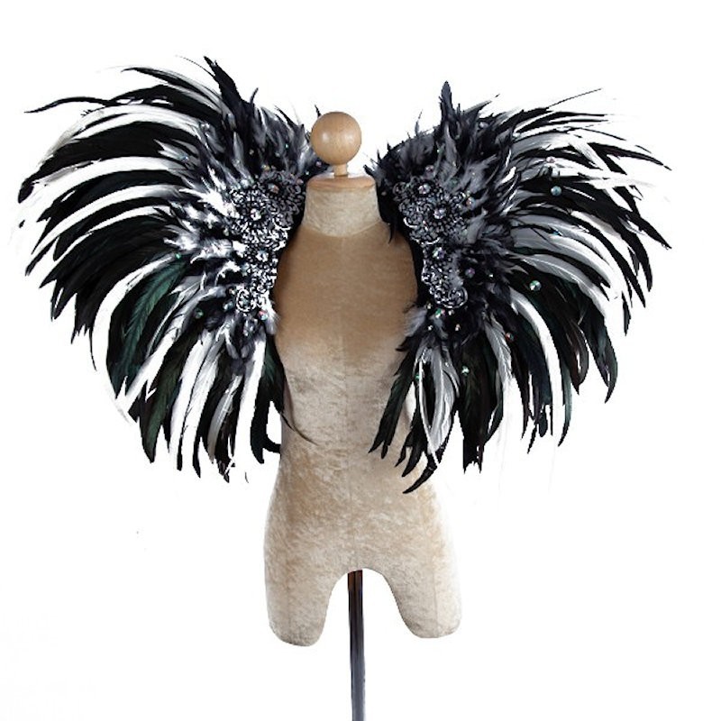 Black and White Deluxe Feather Collar with Sequin Motifs