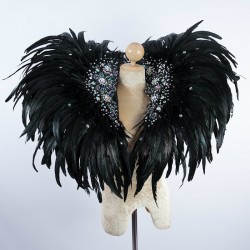 Black Deluxe Feather Collar with AB Crystal Stones