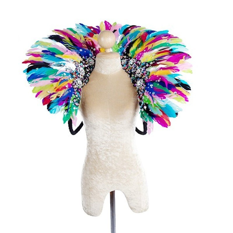 Rainbow Duck Feather Collar with Sequin Motifs