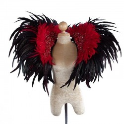 Black and Red Deluxe Feather Collar with Sequin Motifs
